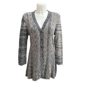 Style & Co. Black Striped Vintage Soul Button Down Sweater Knit Cardigan‎ M New